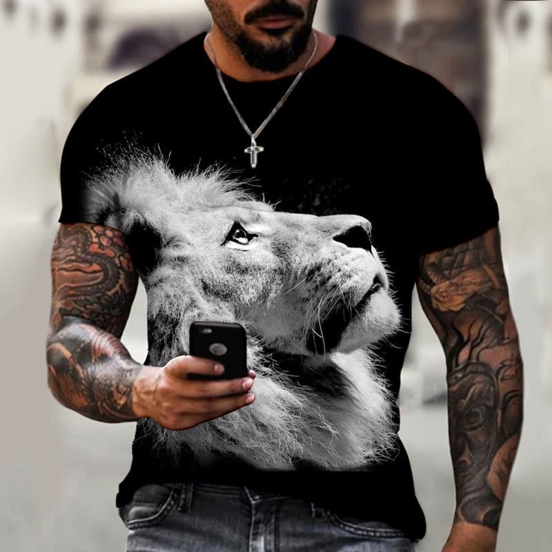 Camisetas masculinas impressão 3D camisetas de leão camisas masculinas tamanho grande nova moda estilo de rua de verão