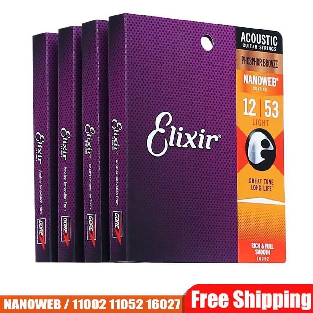 ELIXIR Cordas para Violão Acústico 16002 16052 NANOWEB® 80/20 Bronze 11027 Acessórios para guitarra