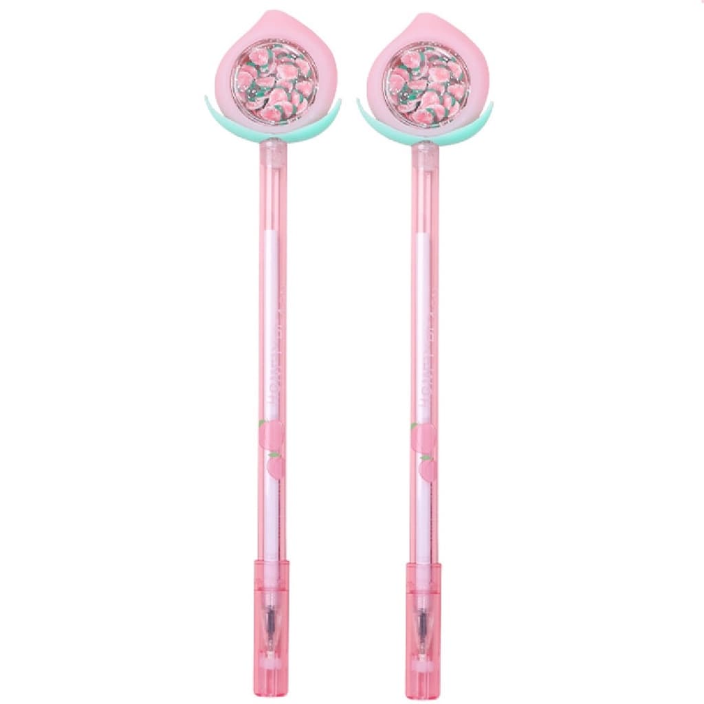 Kit 2 Canetas Esferográfica Com Pingente Cristal Pêssego