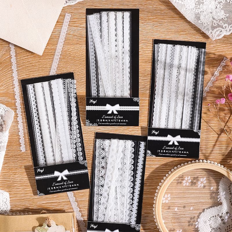 30 Folhas Autocolantes De Renda Oca Vintage White Lace Stickers Pack Scrapbook Deco DIY Bordados