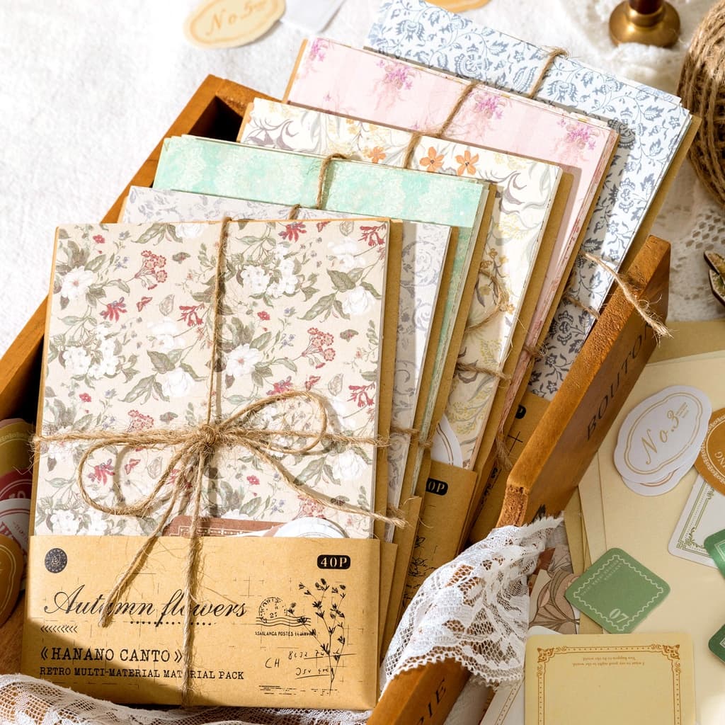 ENWEI 40 Pcs [Hanano Canto Series] Material De Jornal Base Vintage Múltiplos Materiais Deco Papel De Raspador De Kit Adesivos