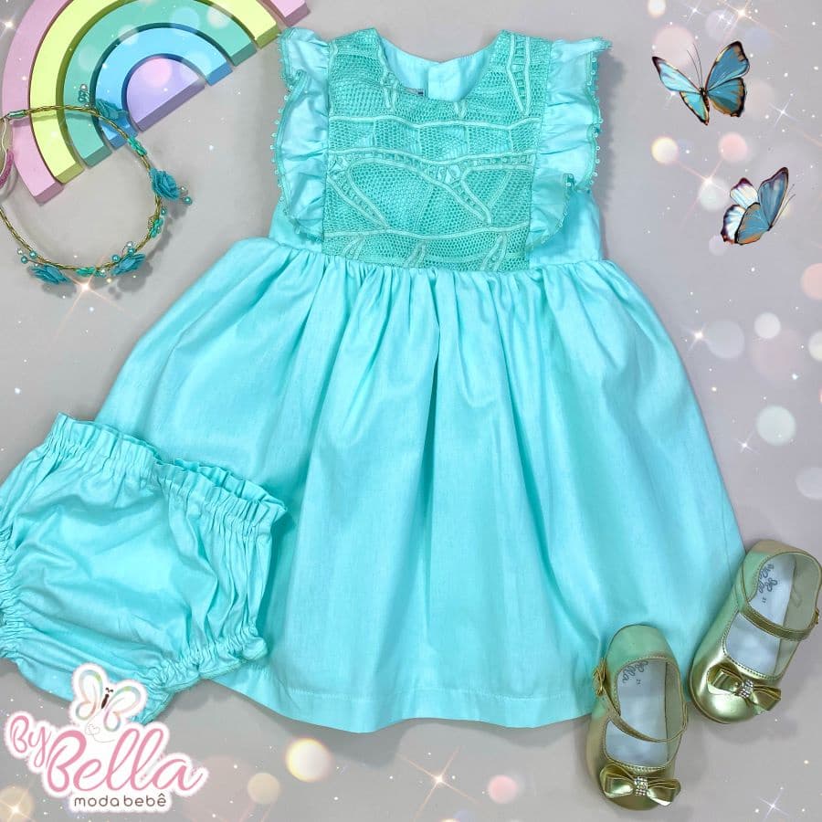 VESTIDO E CALCINHA LUZ VERDINHO INFANTIL MENINA BEBÊ  RENDA RENASCENÇA