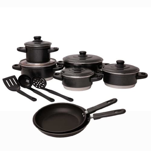 Jogo De Panela Preto + Frigideira Antiaderente + Espátulas