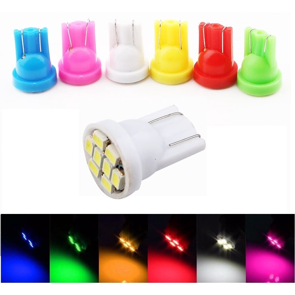 5/10 x Lâmpada T10 8 leds Automotiva carro pingo w5w super LED 12v placa teto farolete e soquete T10