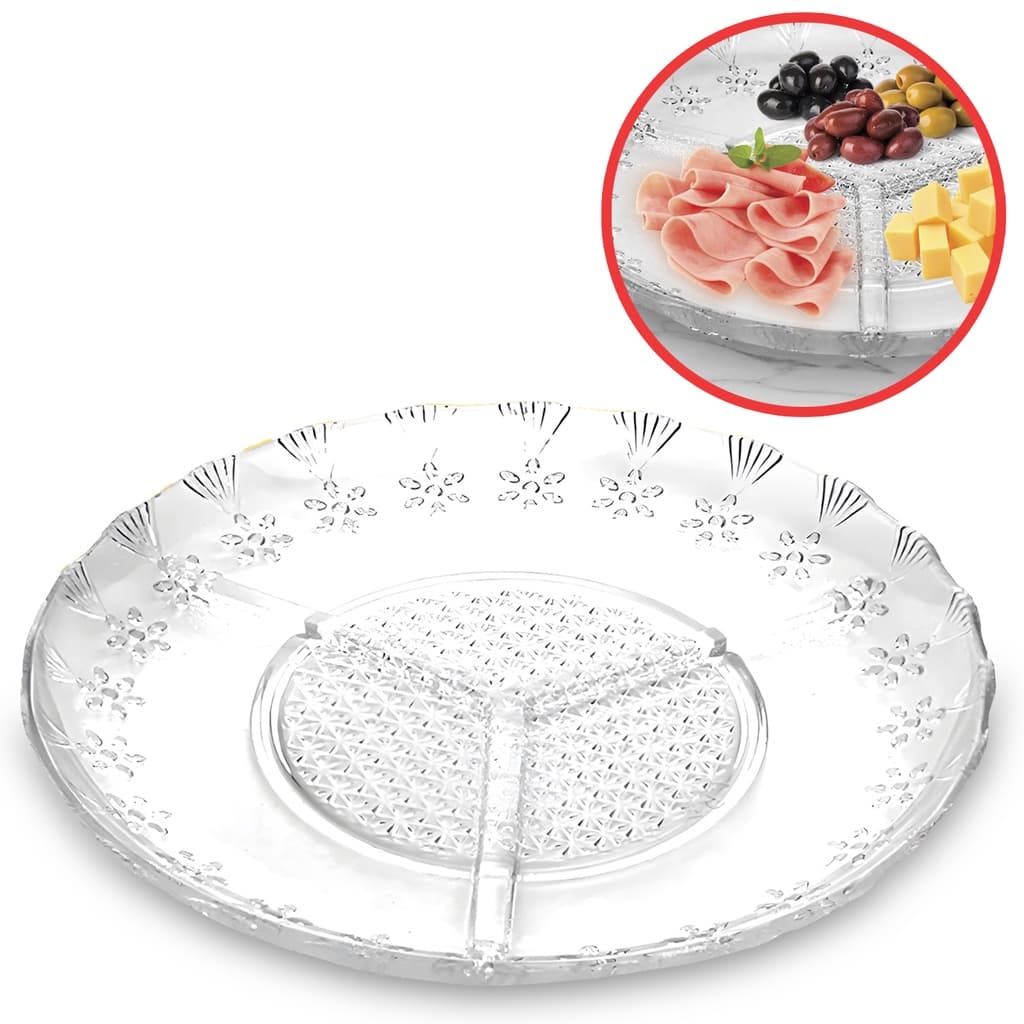 Prato Petisqueira De Vidro Cotton 3 Divisórias Repartições Frios Queijo 20cm