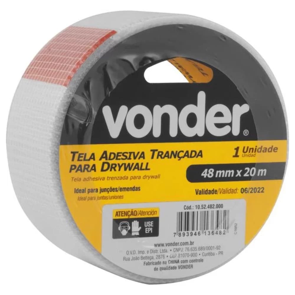 Fita Telada Adesiva para Drywall Trançada 48mm X 20m Vonder