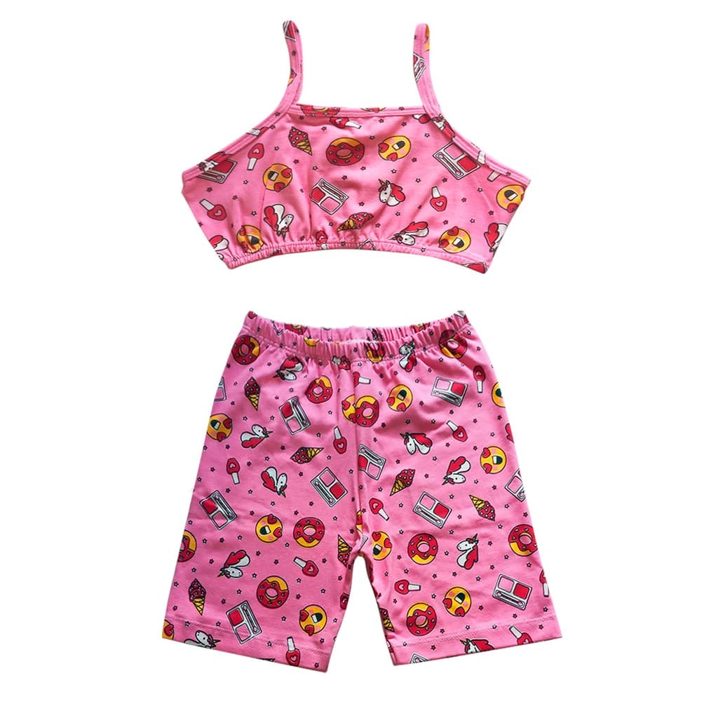 Conjunto Shorts e Top infantil com Alça para Verão Estampas SORTIDAS