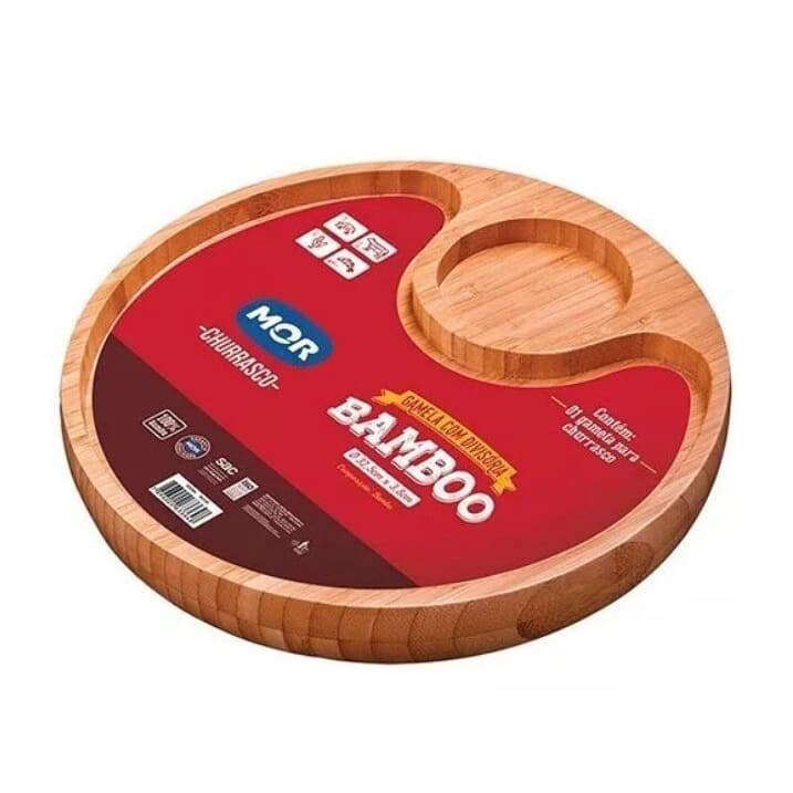 Gamela Bandeja De Bamboo Para Churrasco Com 2 Divisórias Mor