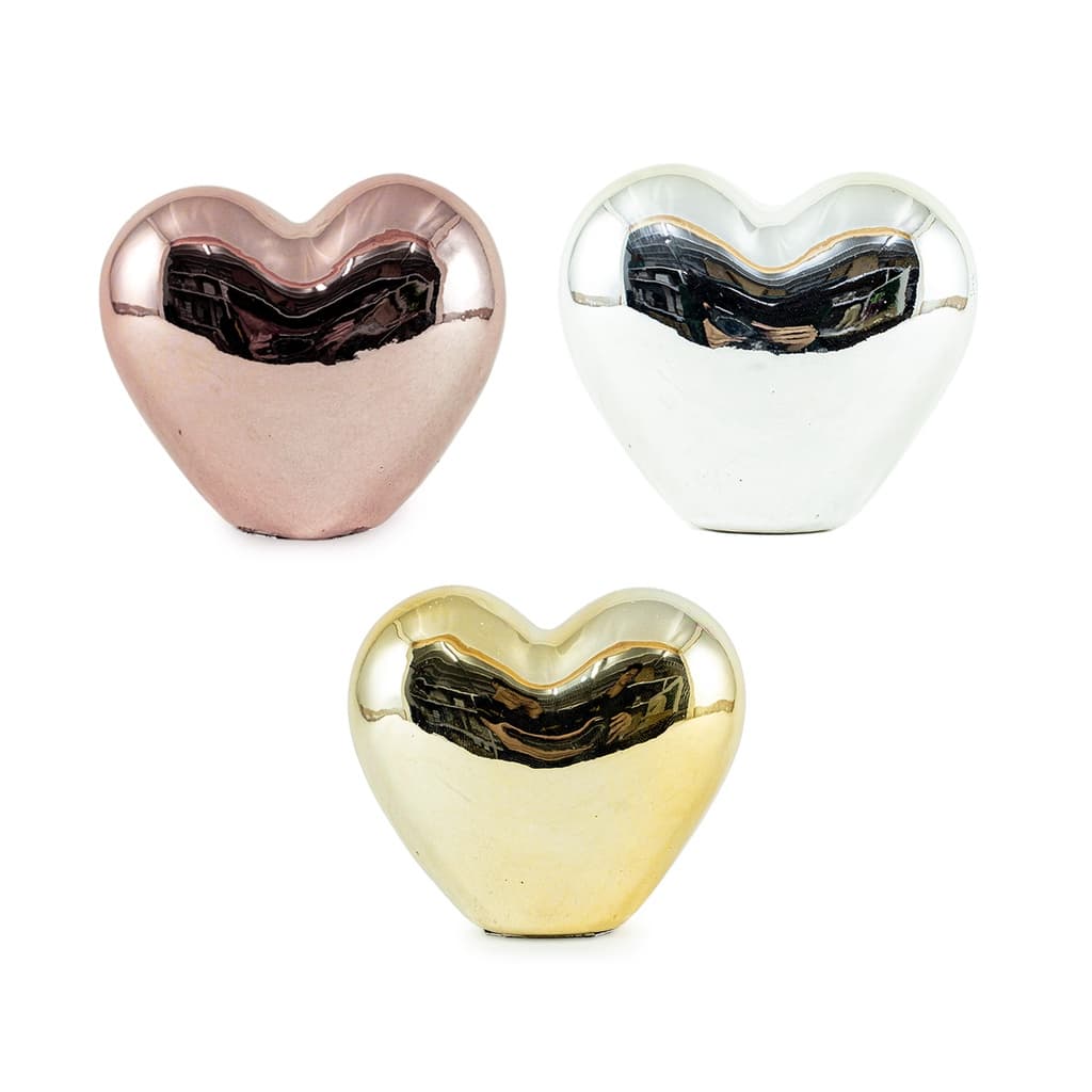 Coração Para Decoração Brilhante De Porcelana Enfeite Sala Quarto Mesa Prateleira Estante Aparador Casa Elegante 6x8cm