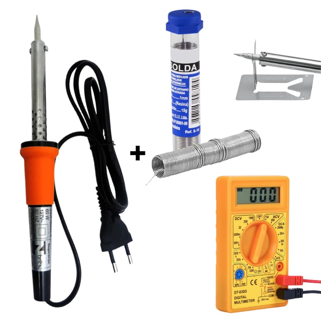 Kit Ferro De Solda Soldar Soldador 60w 110v ou 220v Estanho + Multímetro