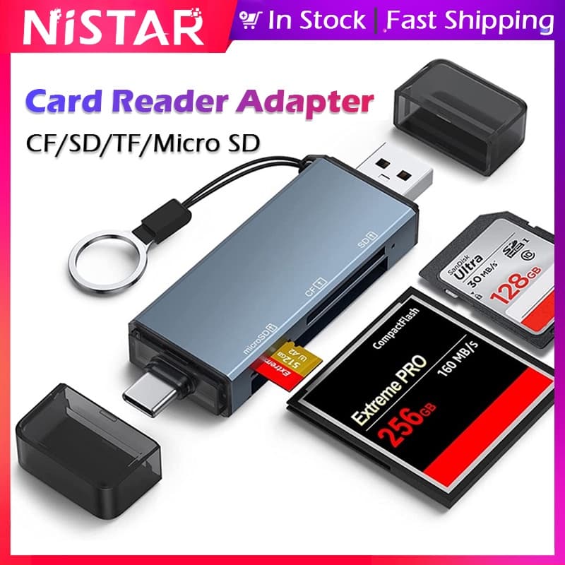 Leitor De Cartões USB 3.0 Tipo C OTG De Alta Velocidade 3 Em 1 Memória Inteligentes TF CF MS Adaptador Flash Compacto Para Notebooks