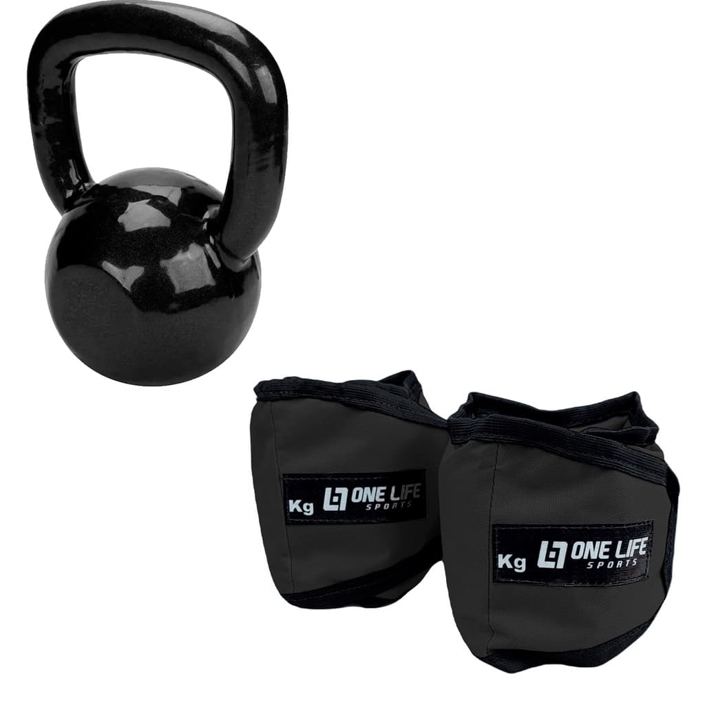 Kit Treino Em Casa Feminino Kettlebell 4kg+par Caneleira 4kg