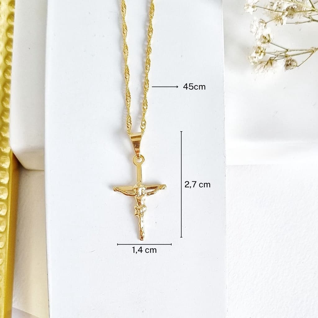 Corrente Cordão Colar Pingente Cruz com Cristo Banhado A ouro 18k