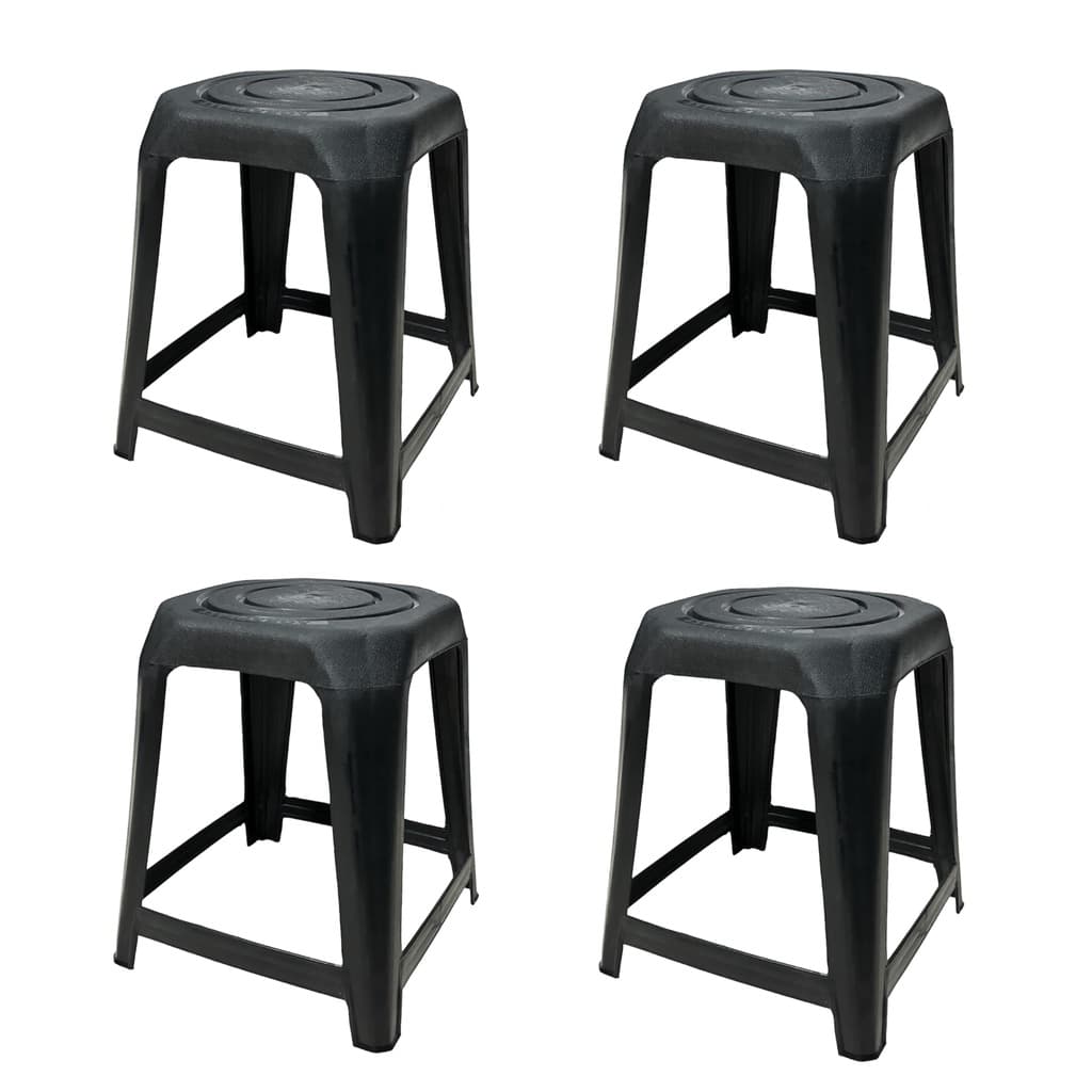 kit 4 Banco Infantil Baqueta Plástico Preto Empilhável Agraplast 80kg