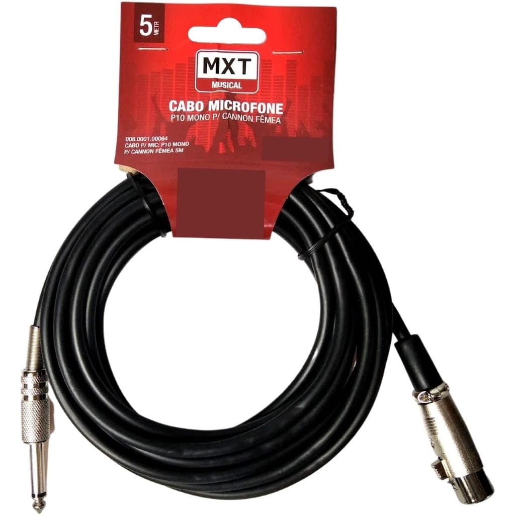 Cabo de Microfone e Violão 5 Metros Mono Xlr / P10 Mxt