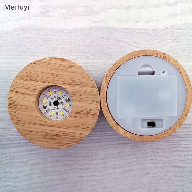 [Meifuyi] 8cm Base De Luz Redonda LED Dispaly Suporte De Mesa 3D Lâmpada Noturna Crystal Glass Resin Art Ornamentos COD