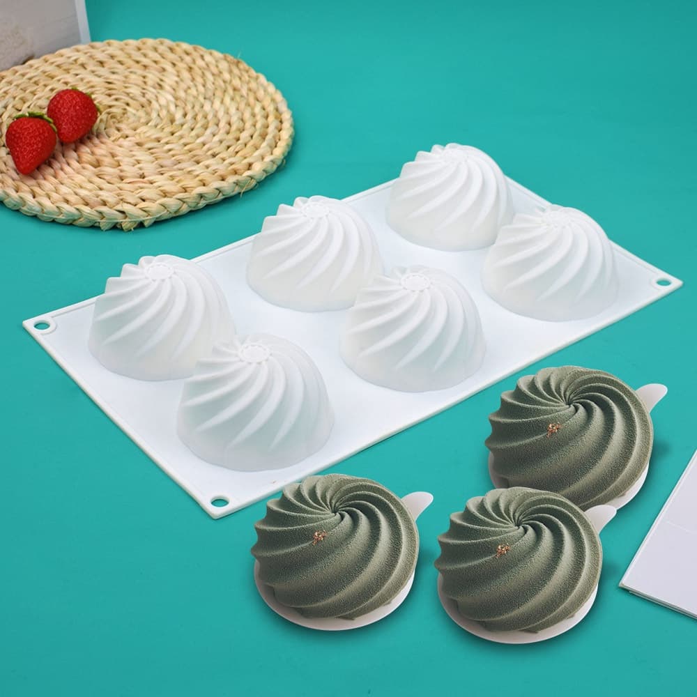 6 Molde De silicone Em Forma De Ciclone Cavity cyclone Spiral vortex Mousse Bolo De Sobremesa Francesa Pudim De chocolate Geléia Aromaterapia Gesso Ferramenta De Cozimento De Bricolagem
