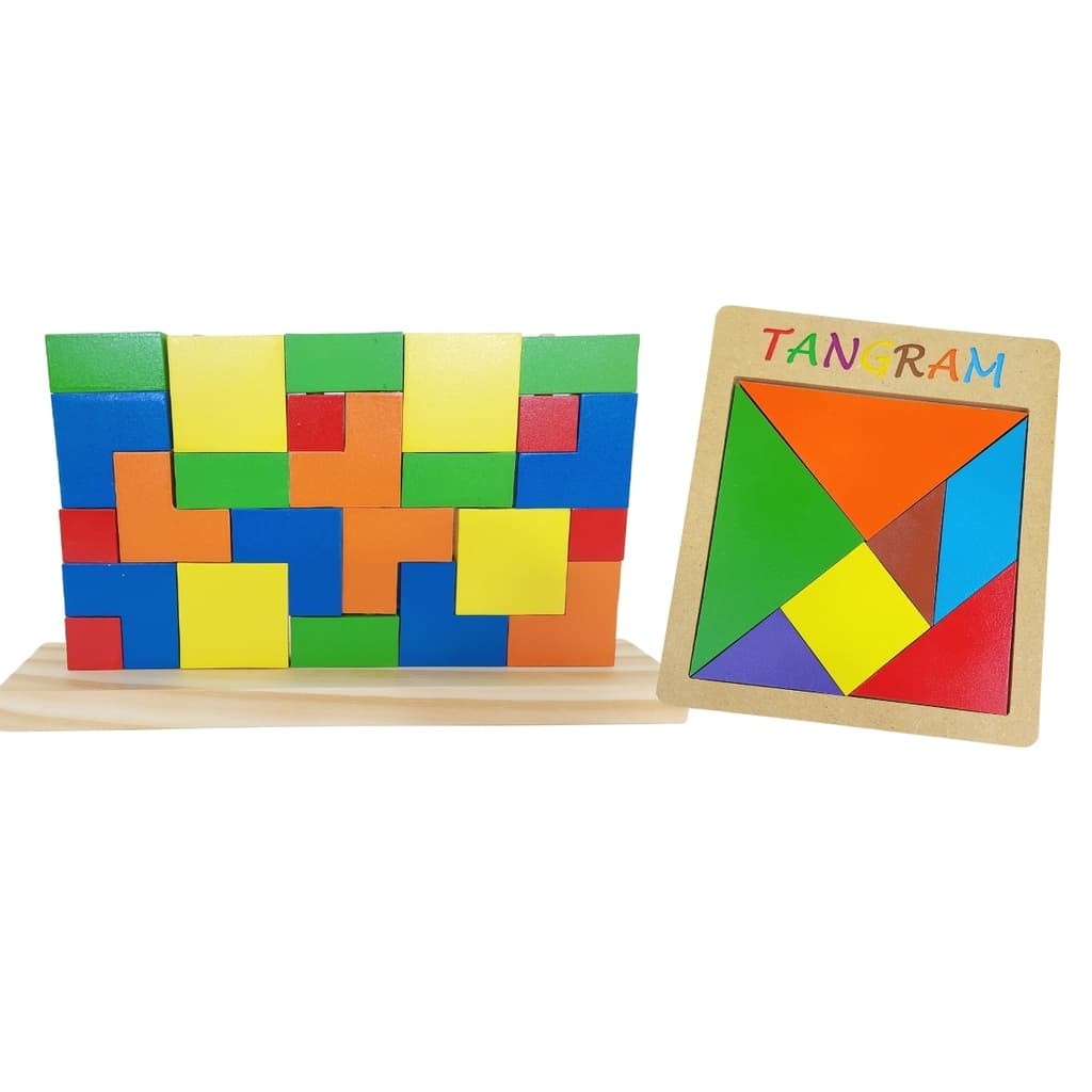 kit Brinquedo Educativo Blocos de encaixe Vertical e Tangram