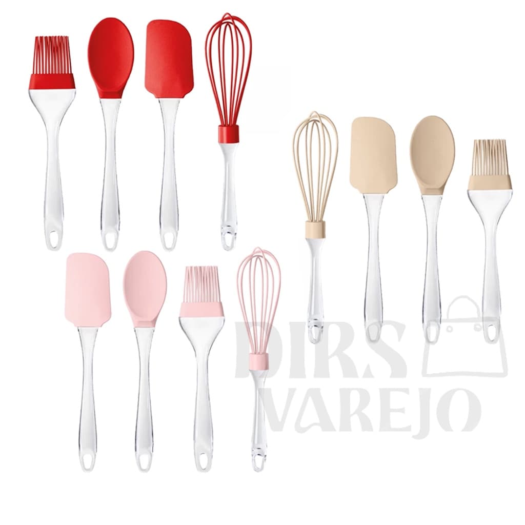 Kit Colher Pincel Batedor Silicone 4 Peças Acrílico