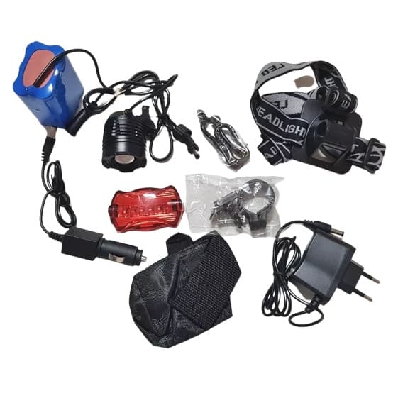 Kit Farol Lanterna Cabeça Bike 4x1 Recarregavel