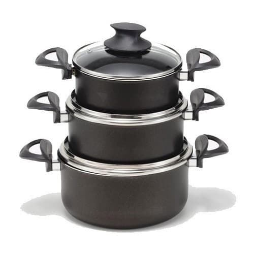 Conjunto De Caçarolas 16 A 20  Teflon Preto + Tampa De Vidro