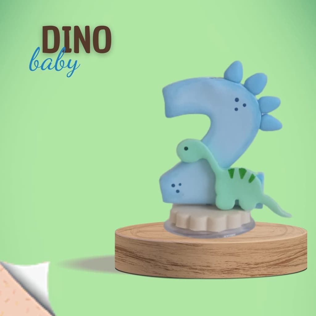 Vela Dino Baby Pavio Magico c/ Base para Bolos e Festas