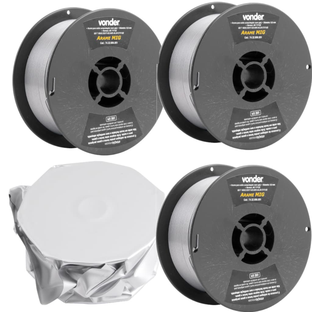 Kit 4 rolos Arame para Solda Mig Sem Gás 0,8mm 1 Kg  Vonder