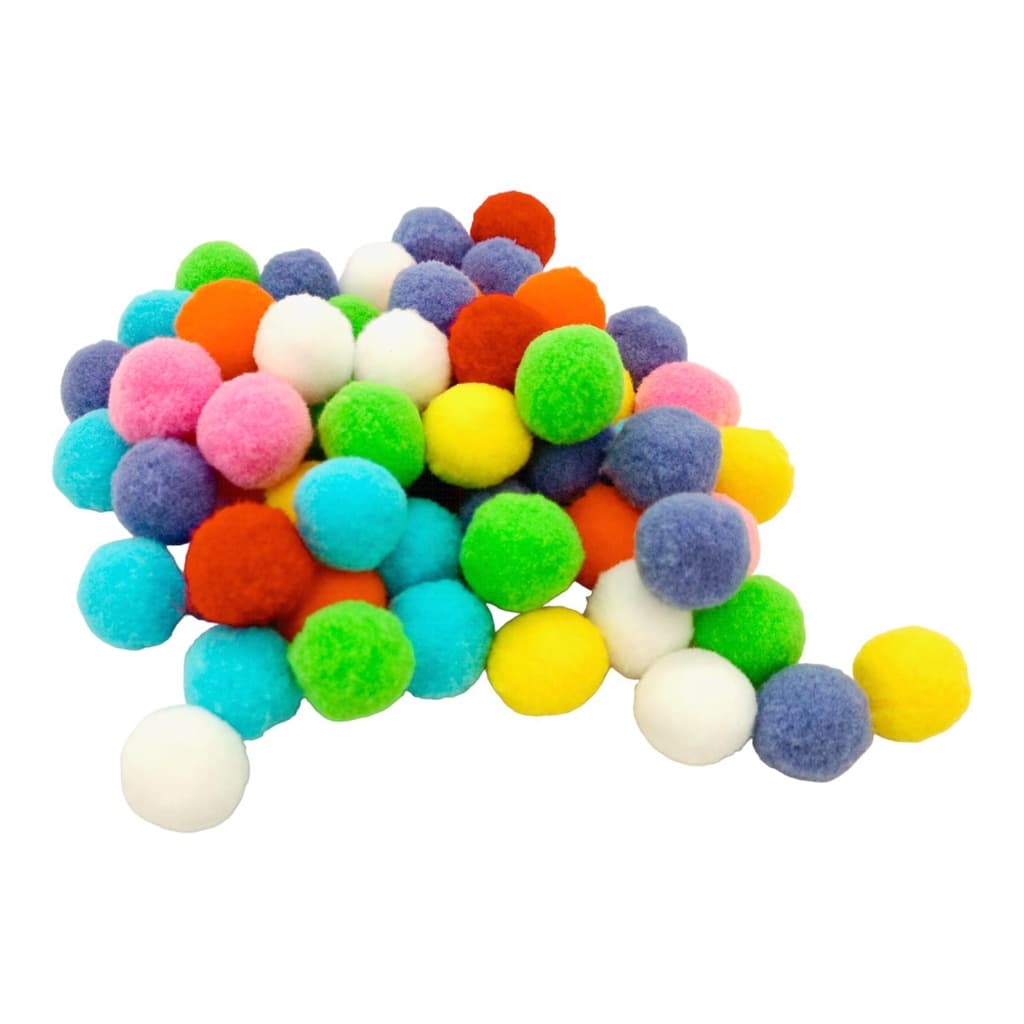 100 Bolinhas Pompom de Tecido de 25mm (2,5cm) Artesanato - Colorido