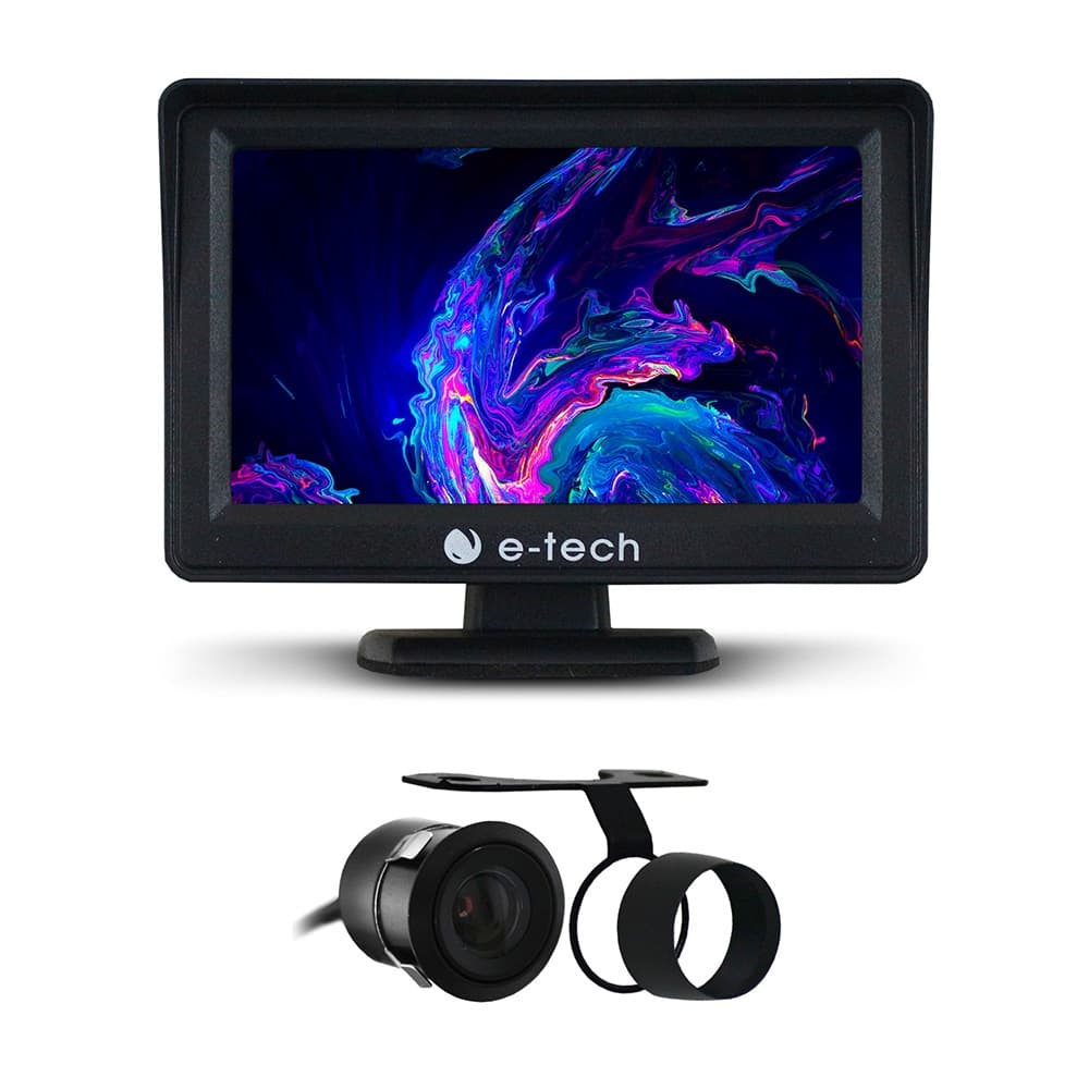 Kit Tela Monitor Lcd 4.3 Polegadas Automotivo Veicular + Câmera Ré Estacionamento Automotiva Universal E-Tech