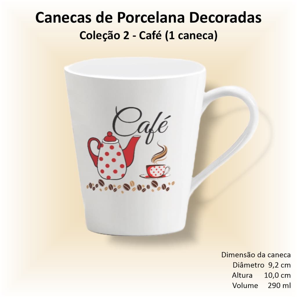 Caneca de porcelana decorada - Coleção 02 - CAFÉ - 1 caneca