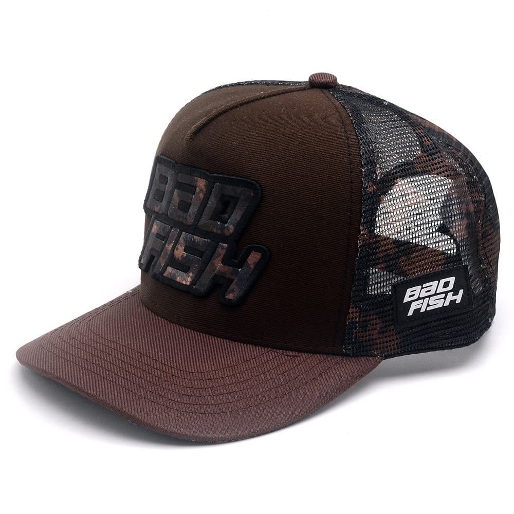 Boné Masculino Esporte Pesca Aba Curva Bad Fish Galho Marrom
