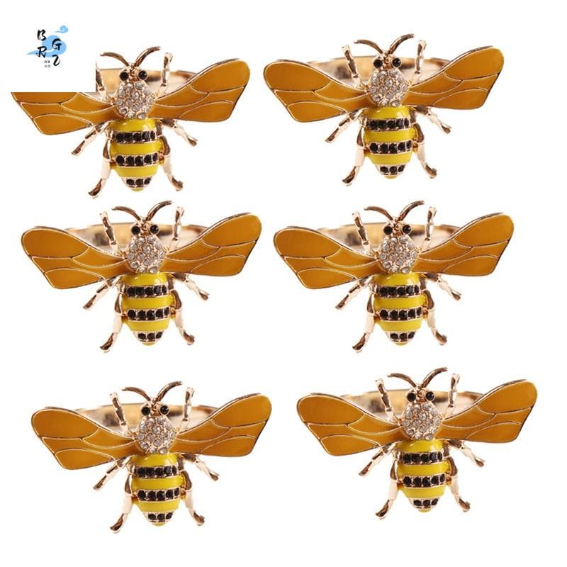 6PCS Desenho De Abelha Amarela Metálica Toalha De Anel De Fivela Porta-Guardanapo Festa De Casamento Decoração De Mesa Do Hotel De Férias