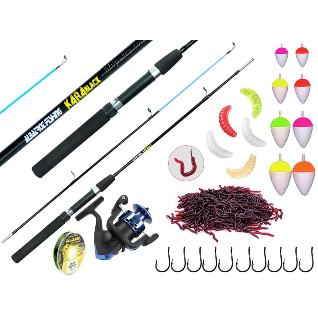 Kit Pesca Vara Para Molinete 1,50m + Molinete + Iscas (Ref. 70)