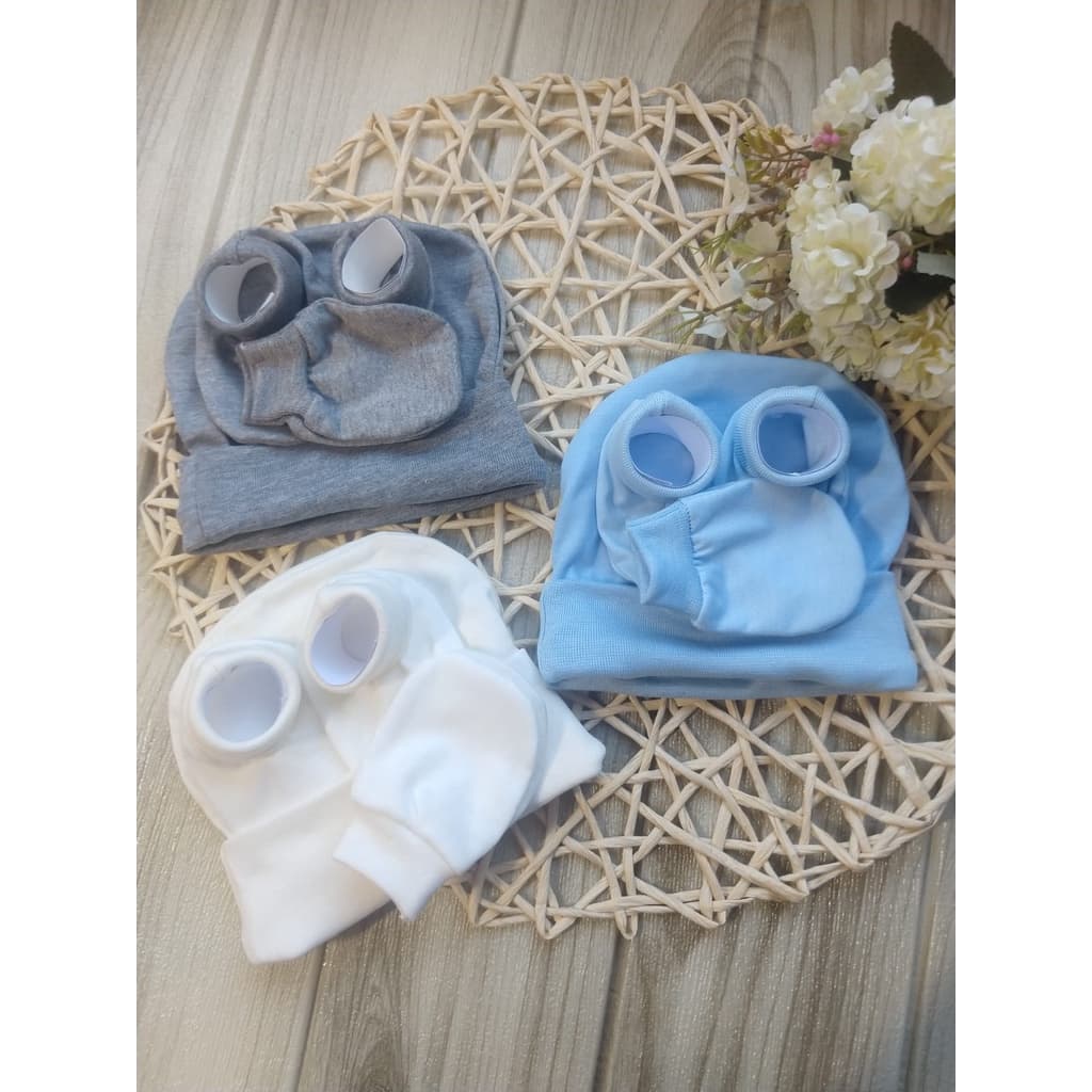 3 Kits recém nascido  Touca  + Par de Luvas + Par de Sapatinho meia bebê 100% Algodão Antialérgico
