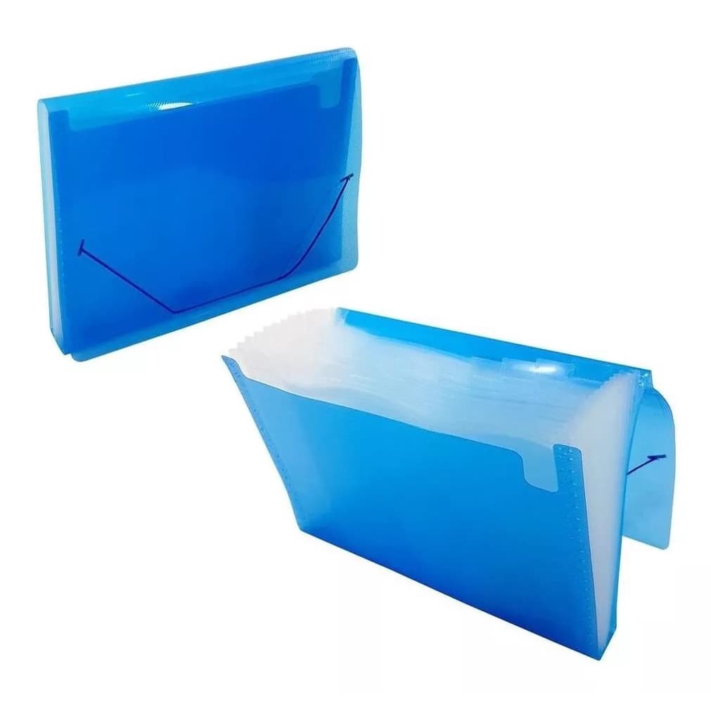 Pasta Sanfonada A4 12 Divisórias Plástica Azul