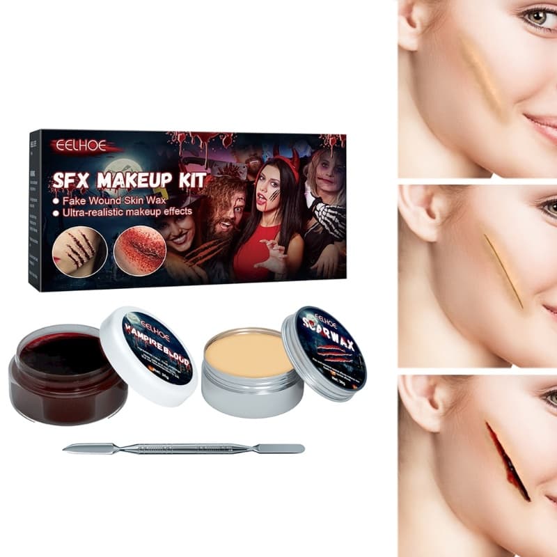 BTF Atmosfera Horrível SFX Efeitos Especiais Kit De Maquiagem Halloween Falso-Sangue Ferida Modelagem Cera Cicatrizes Co