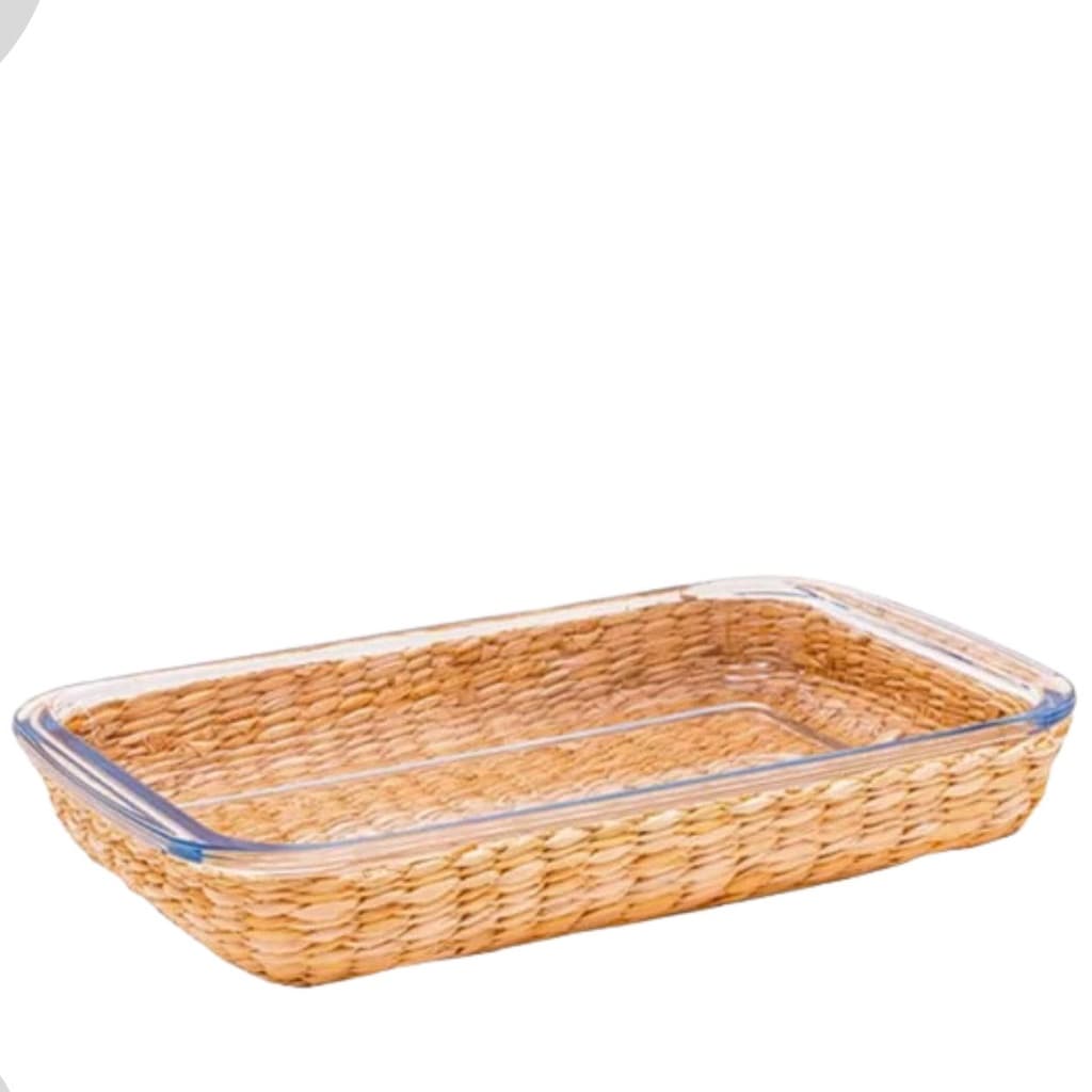 Travessa e Assadeira Refratárias 2200ML com Suporte de Rattan