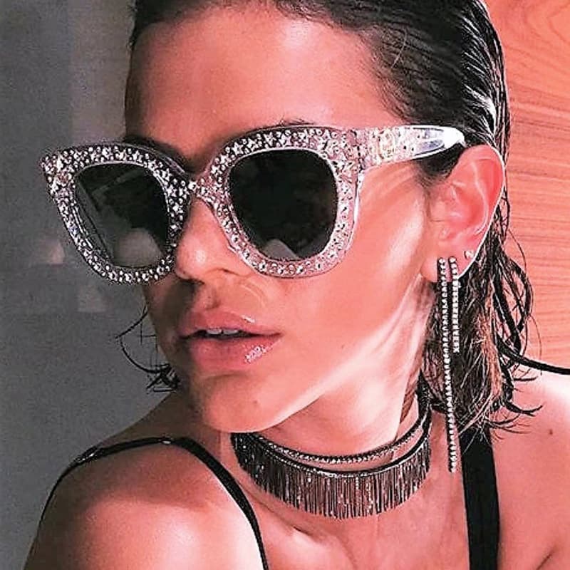 Óculos De Sol Femininos Proteção Solar UV Moda Personalidade Artificial Gemstone Vintage Street Shooting Travel Beach Glasses