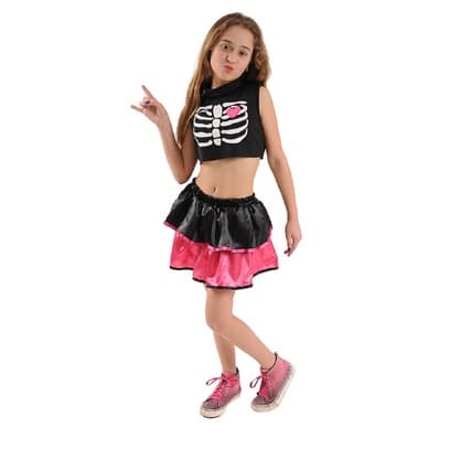 Fantasia Esqueletinha Coraçao Infantil Conjunto Saia e Cropped