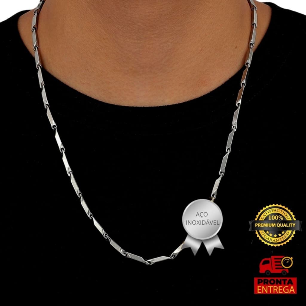 Colar Espelhado Pateado Masculino Cordão Estiloso Corrente Joia Aço Inox Antialérgico Premium