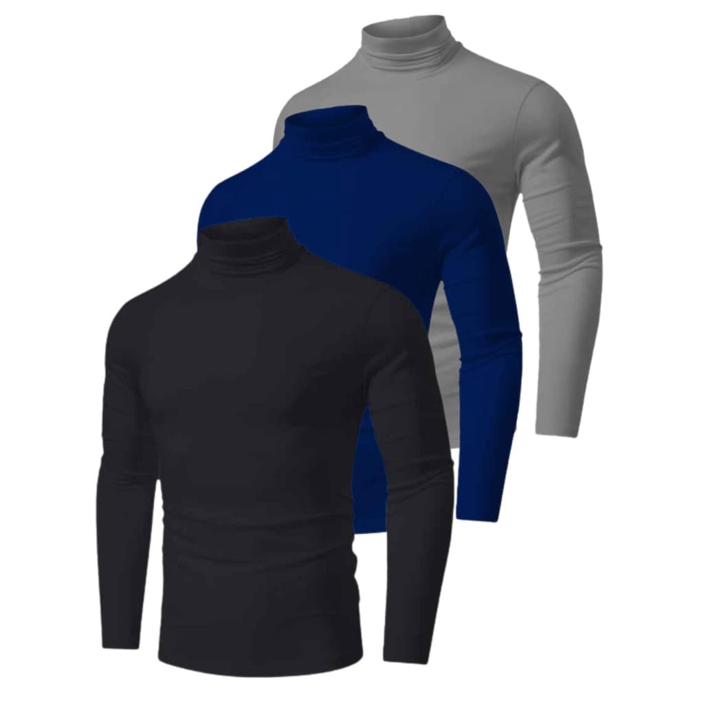 Kit 3 Camisa Gola Alta Camisetas Manga Longa Segunda Pele Proteção Solar Fator 50 UV Lisas Lisa Lisa