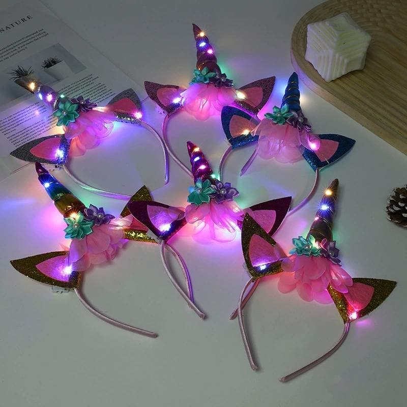 Faixa de cabelo de unicórnio brilhante/tiara de LED para festa festiva de crianças