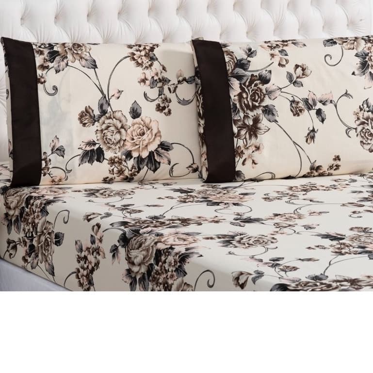 Jogo Lençol King Size 3 Pc Floral 1,93 cm x 2.03 x 40 altura Com elástico por toda volta