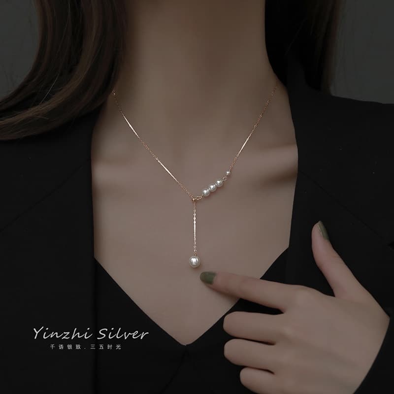 Titch 925 prata esterlina colar feminino clavícula corrente imitação pérola colar ins estilo simples nicho luz luxo