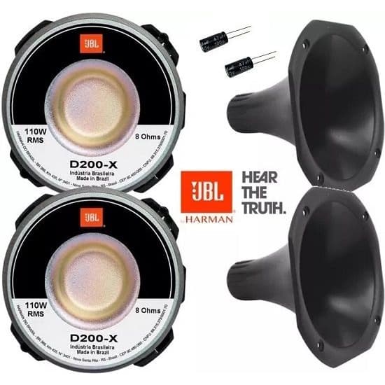 Kit 2 Driver JBL D200-X 110W Rms 8 Ohms + 2 Corneta Curta Permak + 2 Capacitores