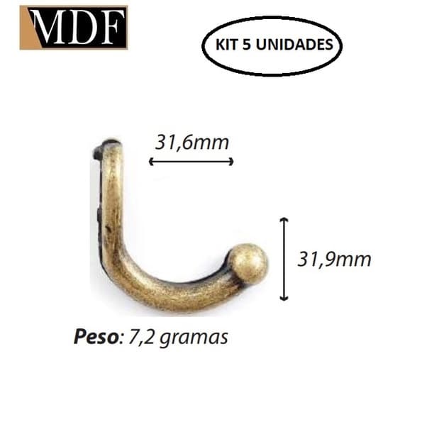 Kit 5 Gancho Liso G 31,9mm Acessório Artesanato