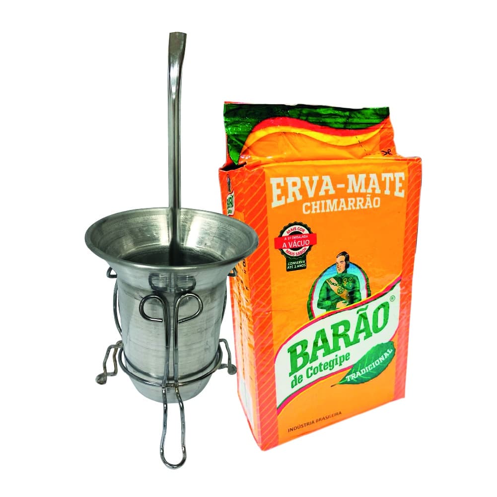 Kit Chimarrão Cuia Alumínio 061 com Bomba + Erva Barão 500g Escolha o Sabor