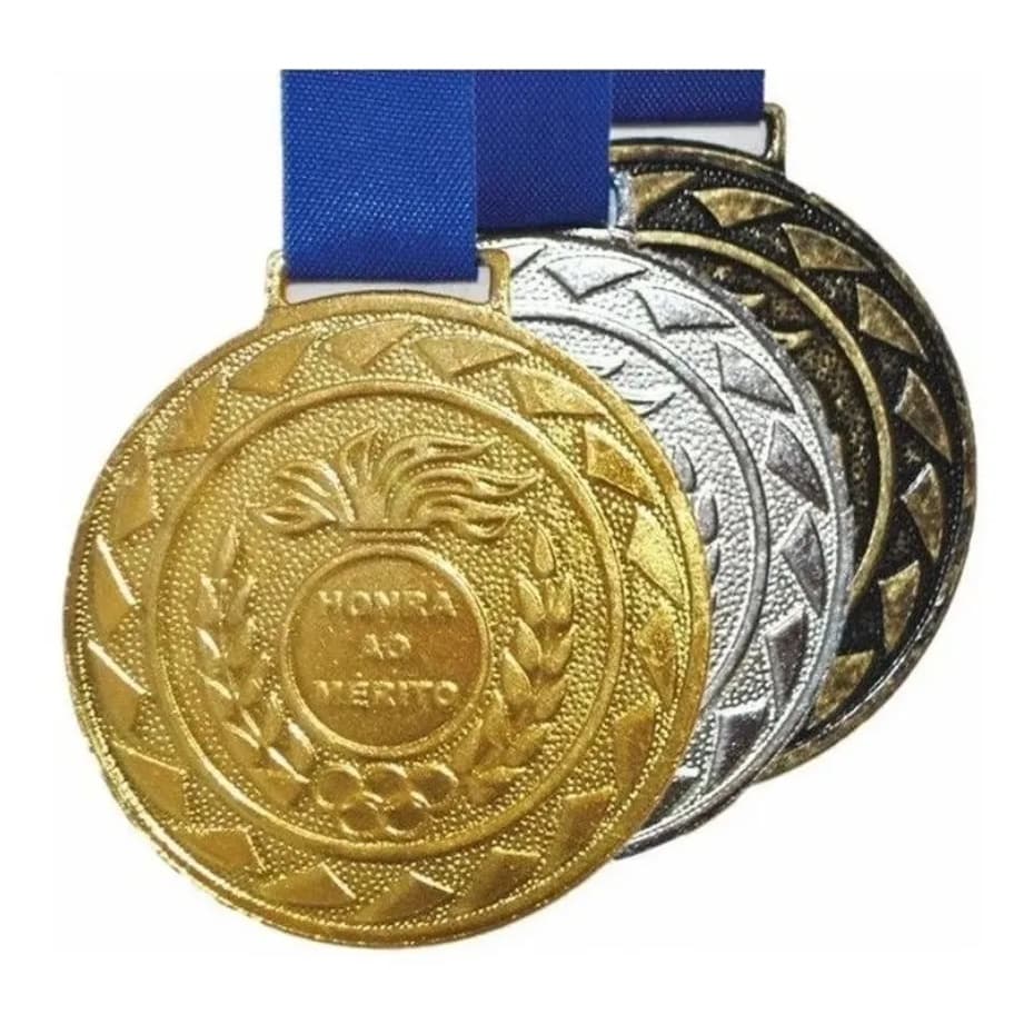 Medalha Honra ao Mérito Ouro Prata Bronze 4,3cm Fita Azul