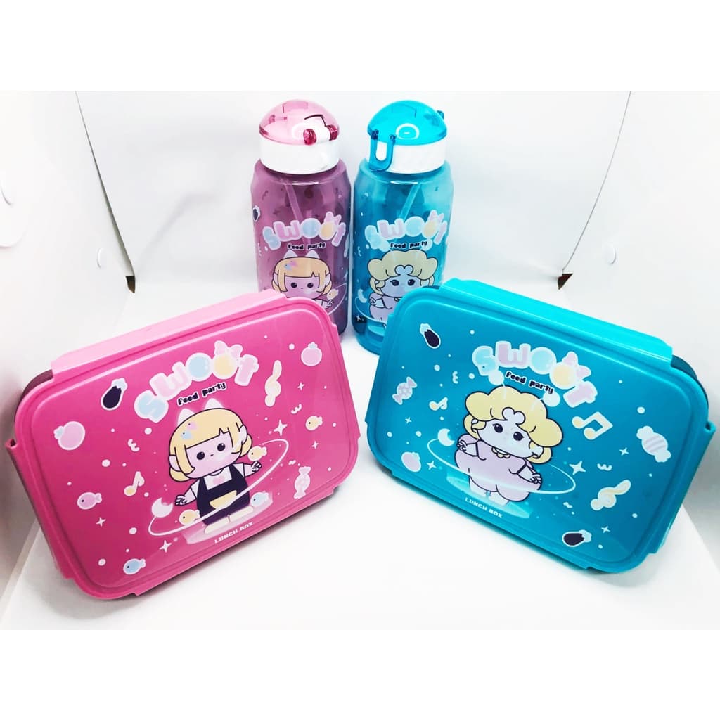 Kit Marmita Lancheira 2 Talheres + Garrafa Infantil