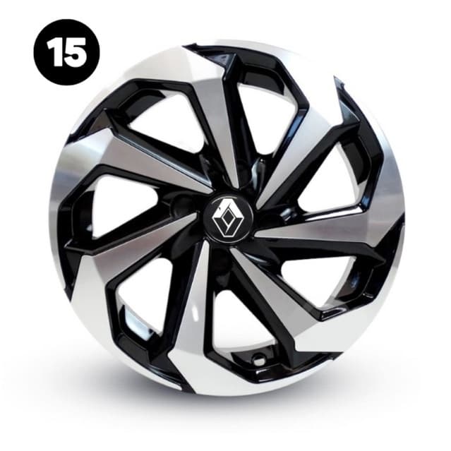Kit 4 Carlotas Aro 15 Prata/Preto Renault Sandero Logan Fluence